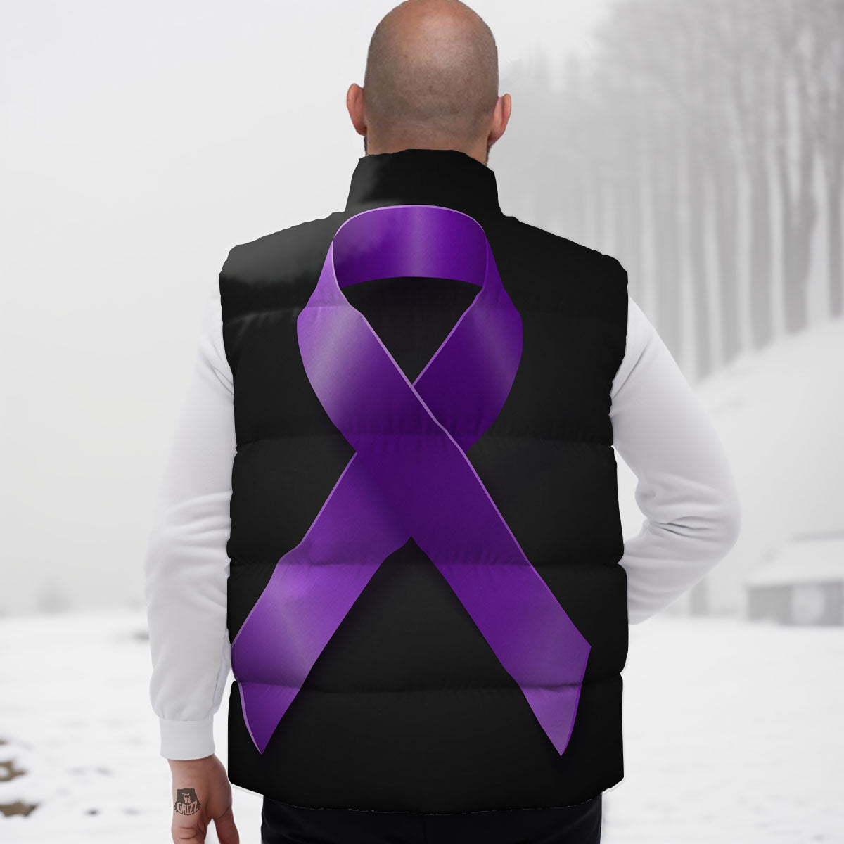 Awareness Ribbon Purple Cancer Print Down Vest