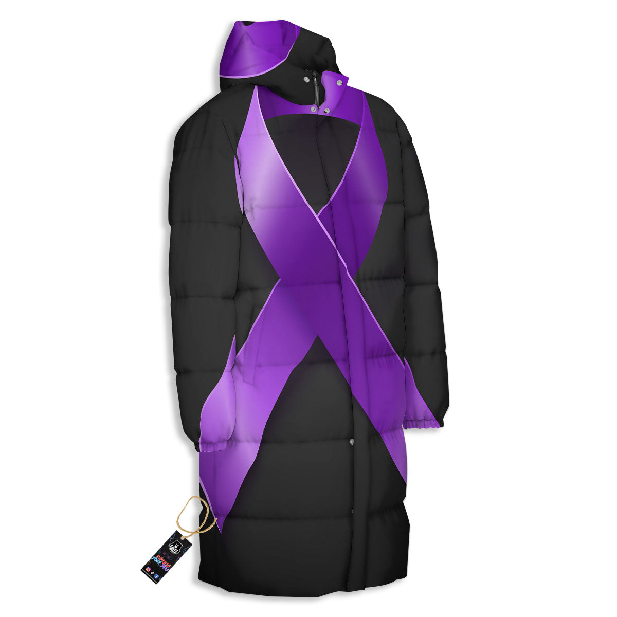 Awareness Ribbon Purple Cancer Print Long Down Jacket-grizzshop