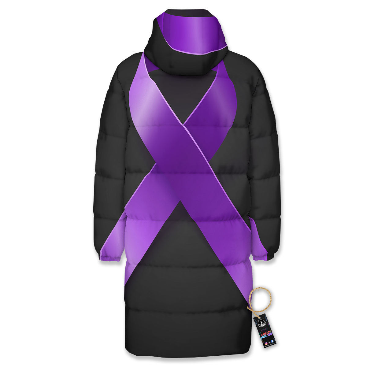 Awareness Ribbon Purple Cancer Print Long Down Jacket-grizzshop