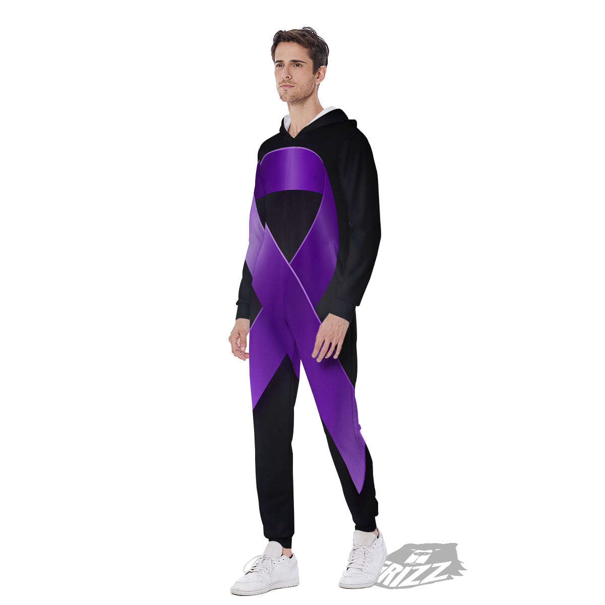 Awareness Ribbon Purple Cancer Print Men's Jumpsuit-grizzshop