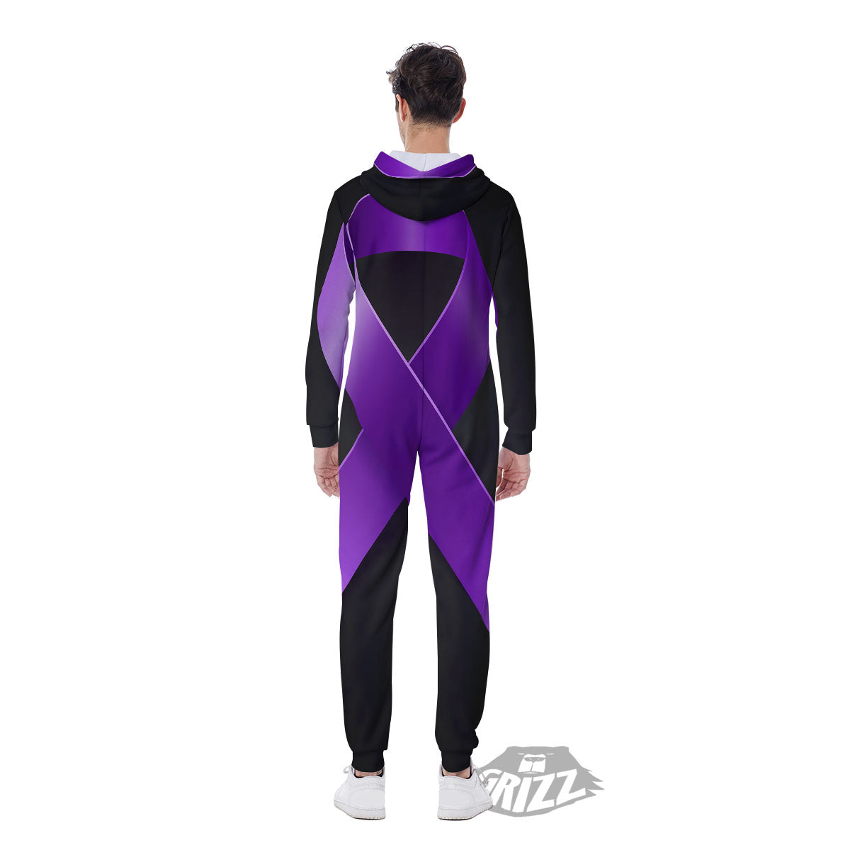Awareness Ribbon Purple Cancer Print Men's Jumpsuit-grizzshop