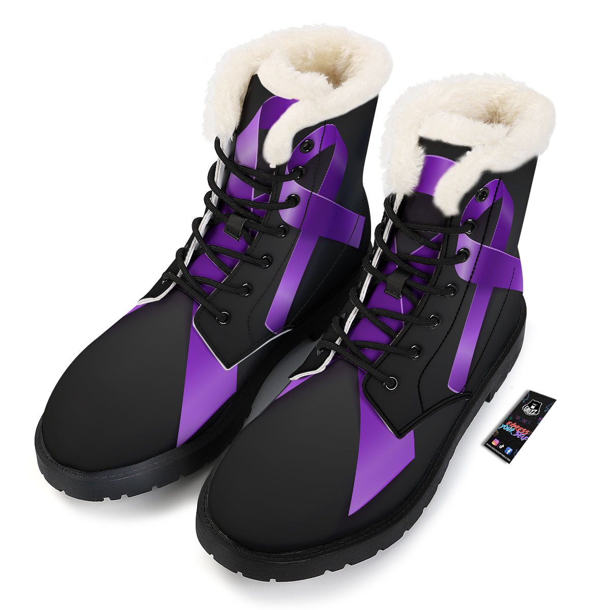 Awareness Ribbon Purple Cancer Print Winter Boots-grizzshop
