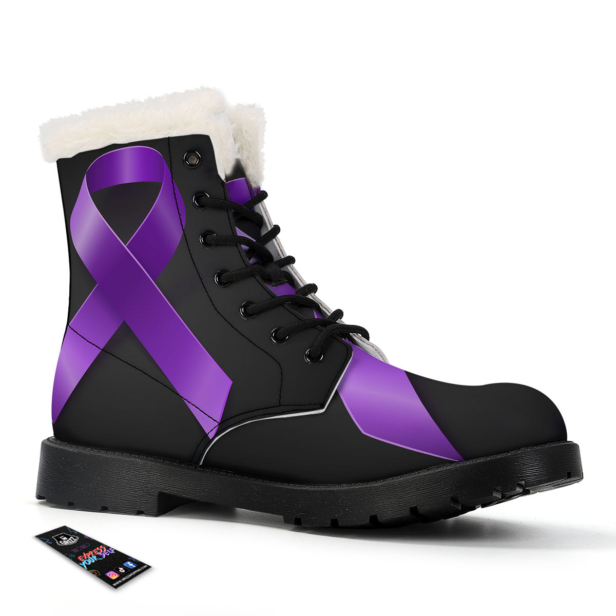 Awareness Ribbon Purple Cancer Print Winter Boots-grizzshop