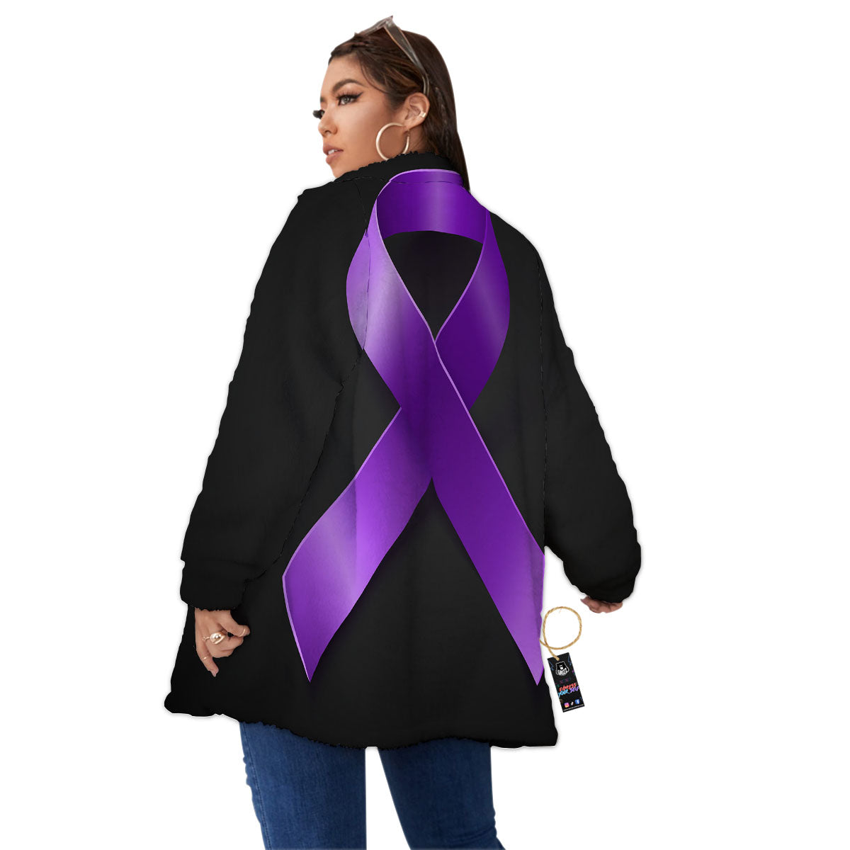 Awareness Ribbon Purple Cancer Print Women's Sherpa Jacket-grizzshop