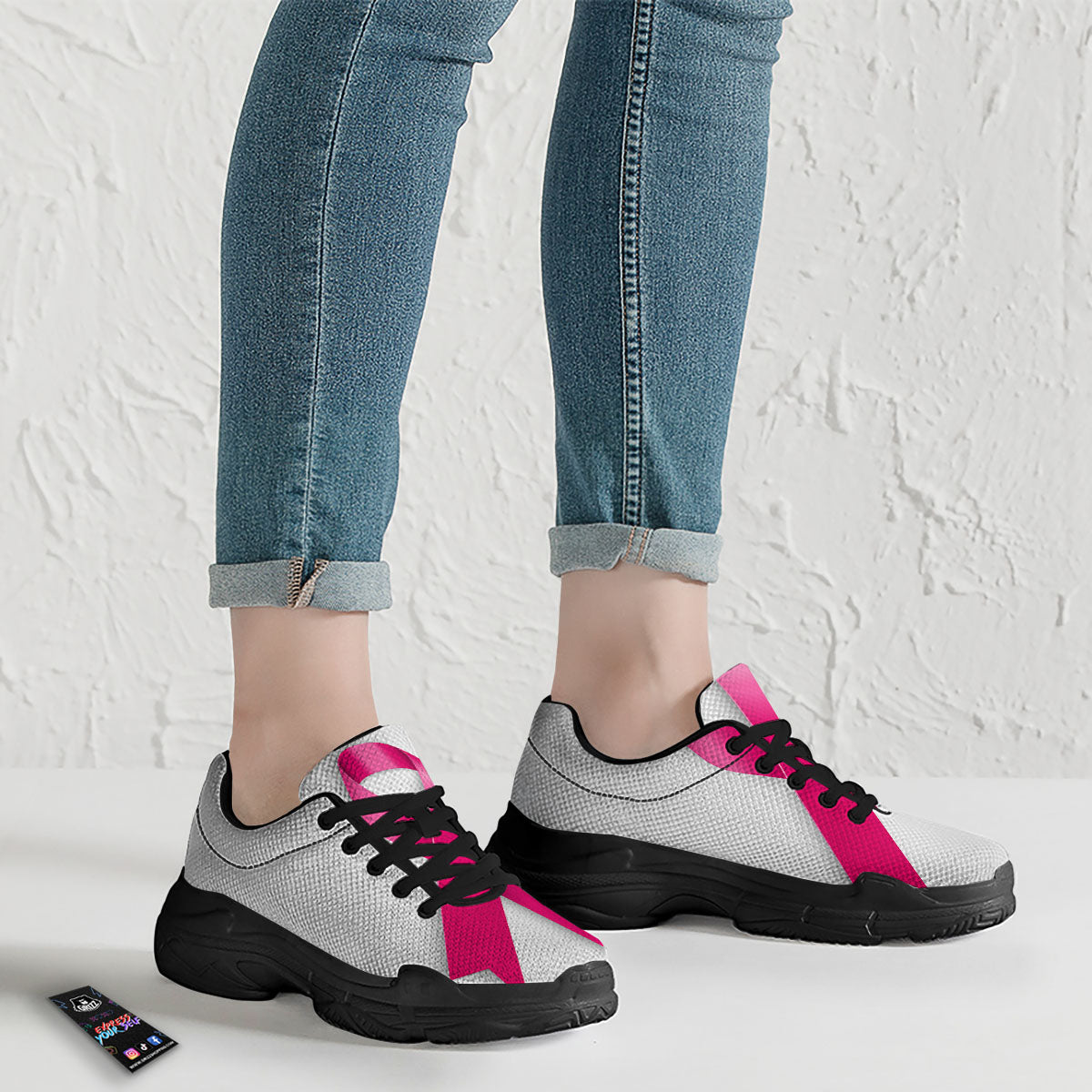 Awareness Ribbons Cancer Print Black Chunky Shoes-grizzshop