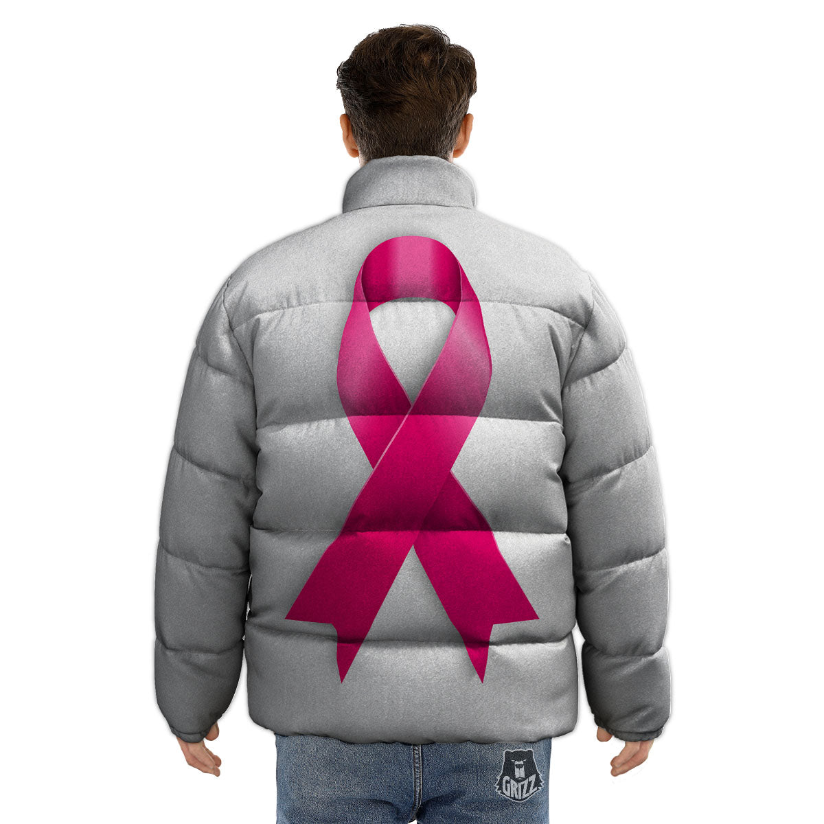 Awareness Ribbons Cancer Print Puffer Jacket-grizzshop