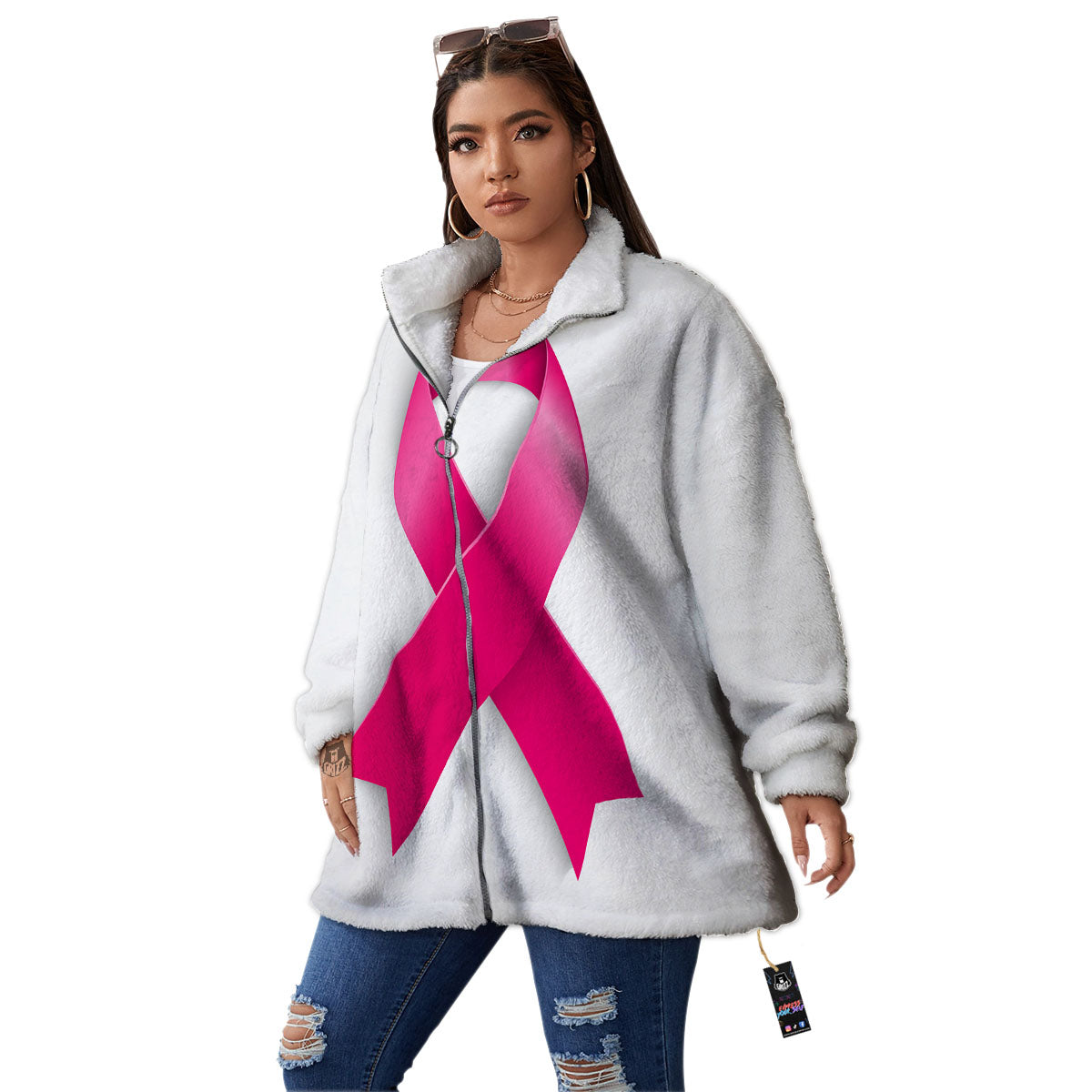 Awareness Ribbons Cancer Print Women's Sherpa Jacket-grizzshop