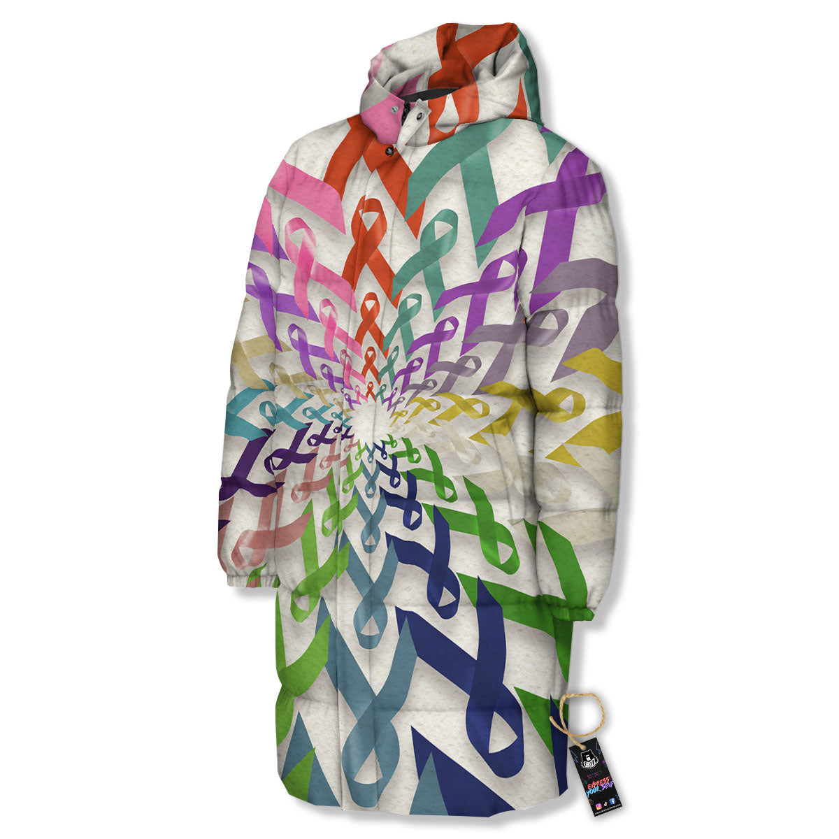 Awareness Mandala Cancer Print Long Down Jacket