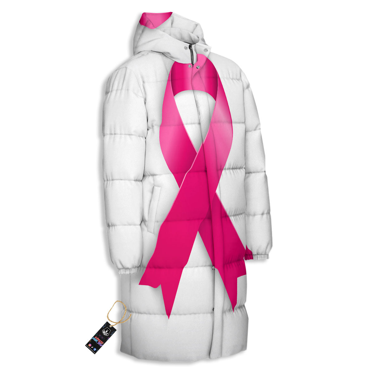 Awareness Ribbons Cancer Print Long Down Jacket