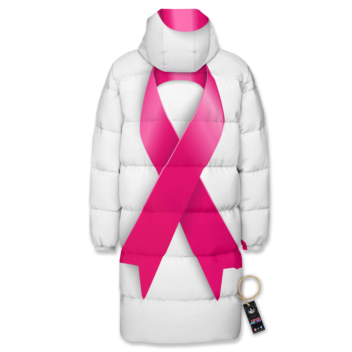 Awareness Ribbons Cancer Print Long Down Jacket