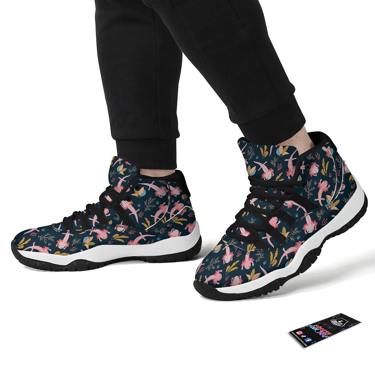 Axolotl Black Pattern Print Black Bball Shoes-grizzshop
