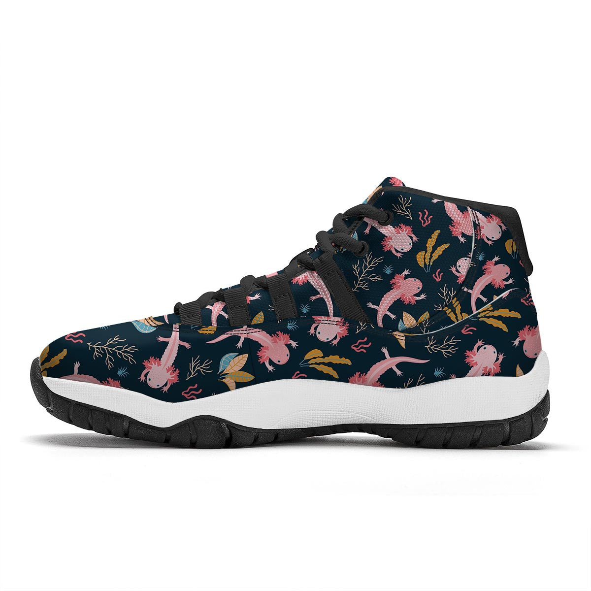 Axolotl Black Pattern Print Black Bball Shoes-grizzshop
