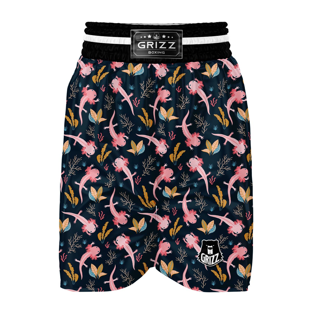 Axolotl Black Pattern Print Boxing Shorts-grizzshop