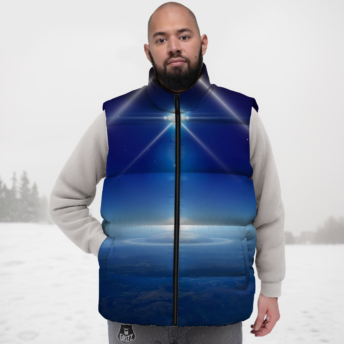 Axolotl Black Pattern Print Down Vest