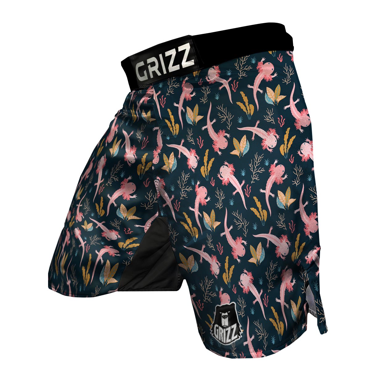 Axolotl Black Pattern Print MMA Shorts-grizzshop