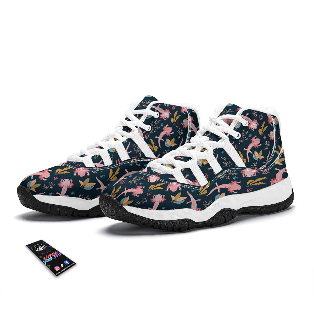 Axolotl Black Pattern Print White Bball Shoes-grizzshop