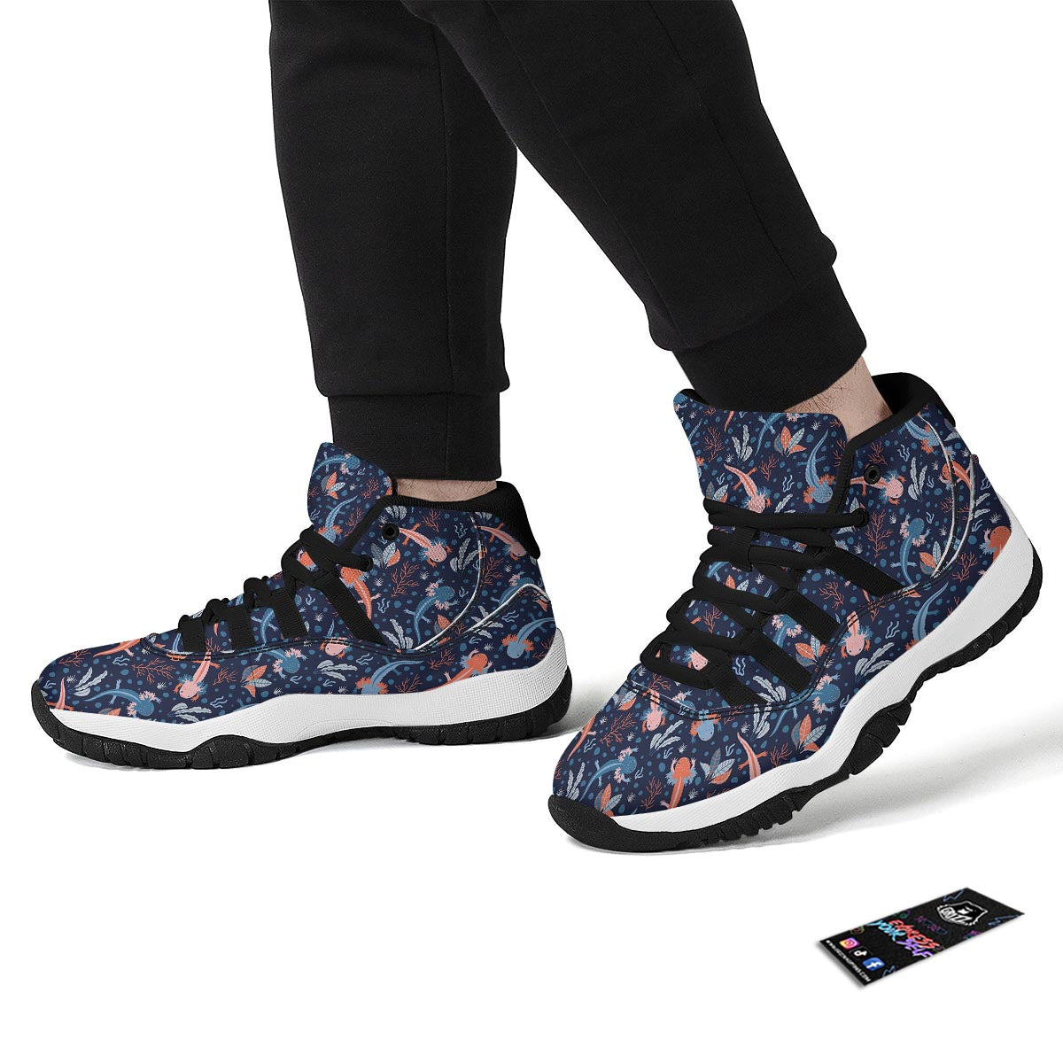 Axolotl Blue Pattern Print Black Bball Shoes-grizzshop