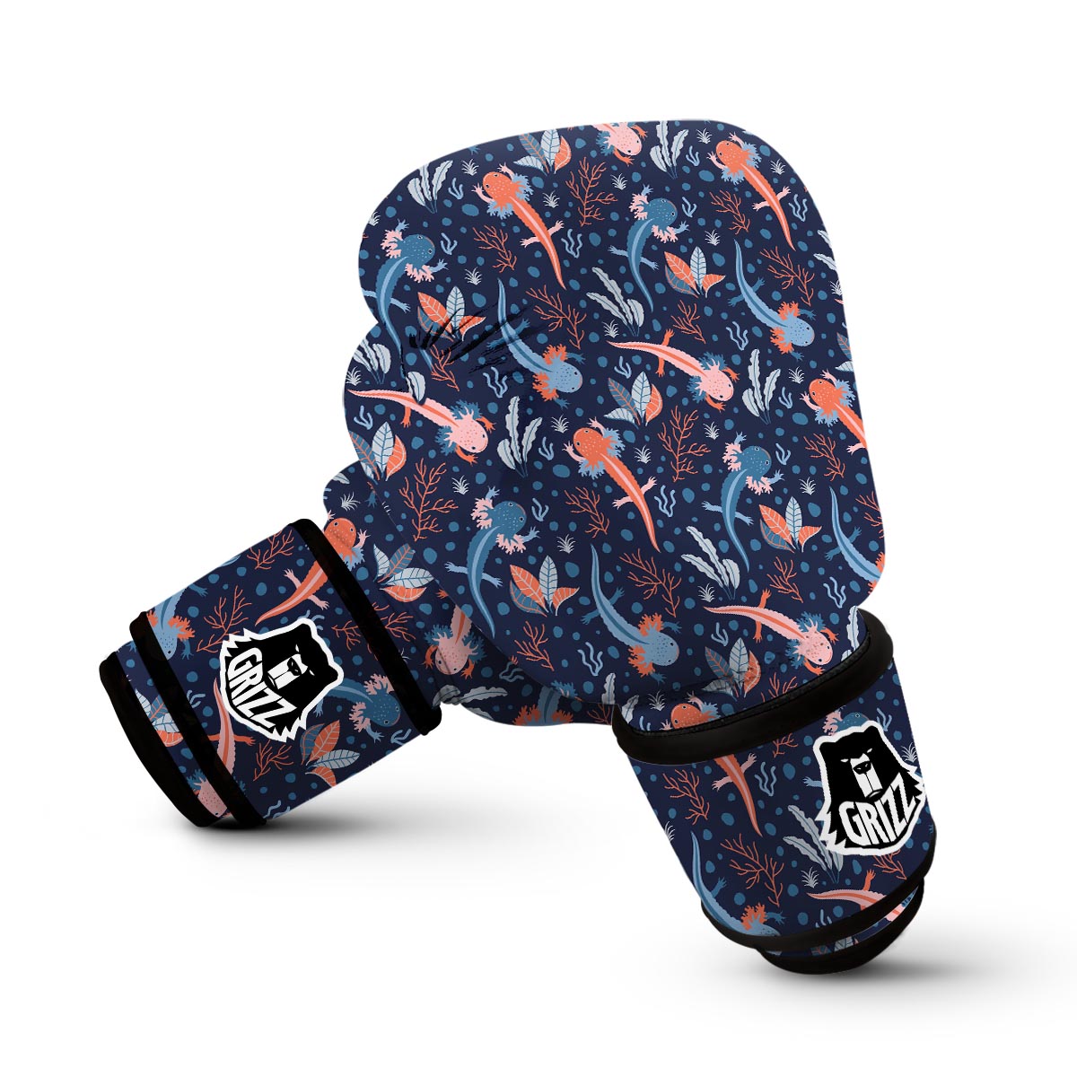 Axolotl Blue Pattern Print Boxing Gloves-grizzshop
