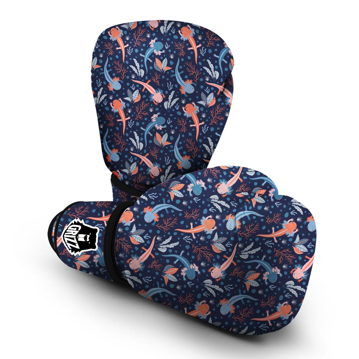 Axolotl Blue Pattern Print Boxing Gloves-grizzshop