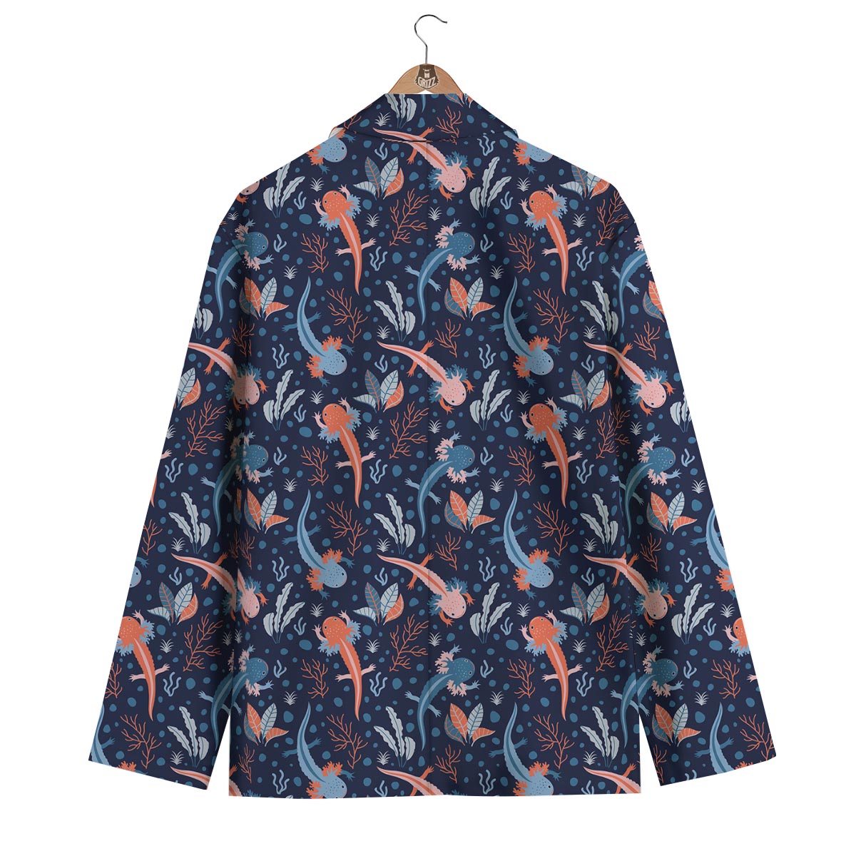 Axolotl Blue Pattern Print Men's Blazer-grizzshop