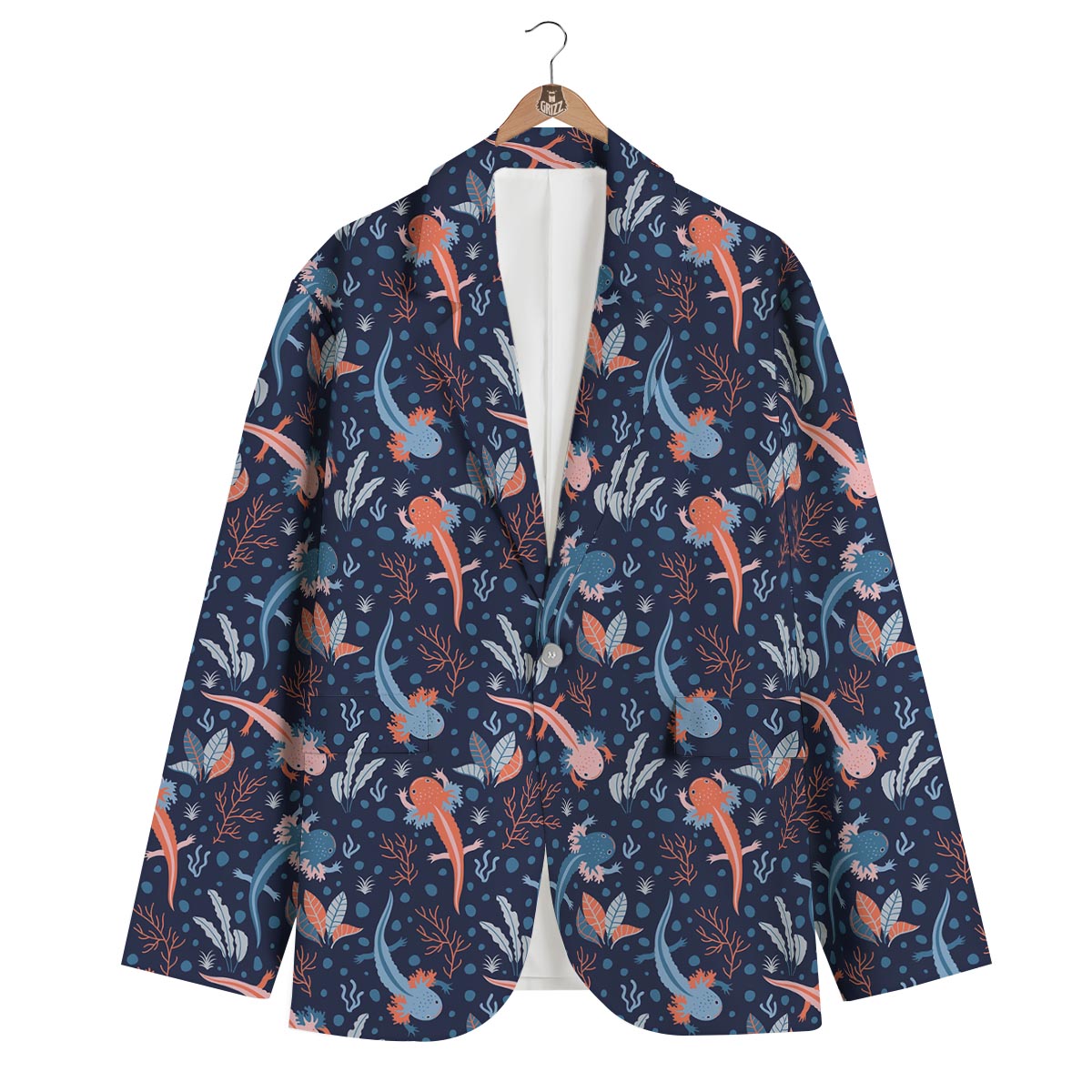 Axolotl Blue Pattern Print Men's Blazer-grizzshop