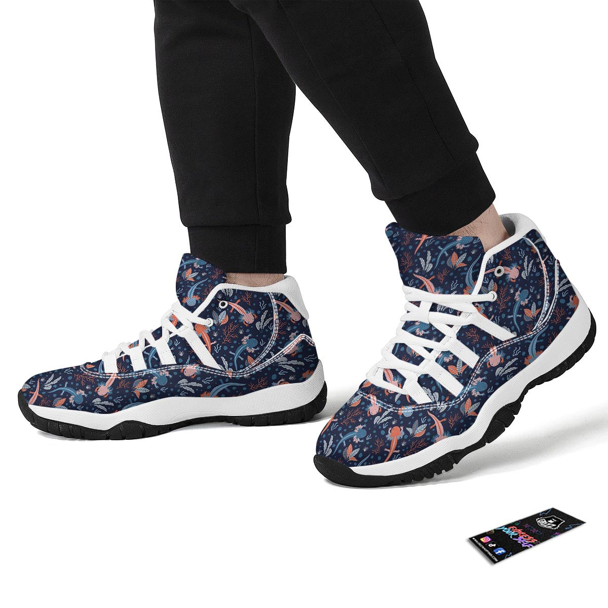 Axolotl Blue Pattern Print White Bball Shoes-grizzshop
