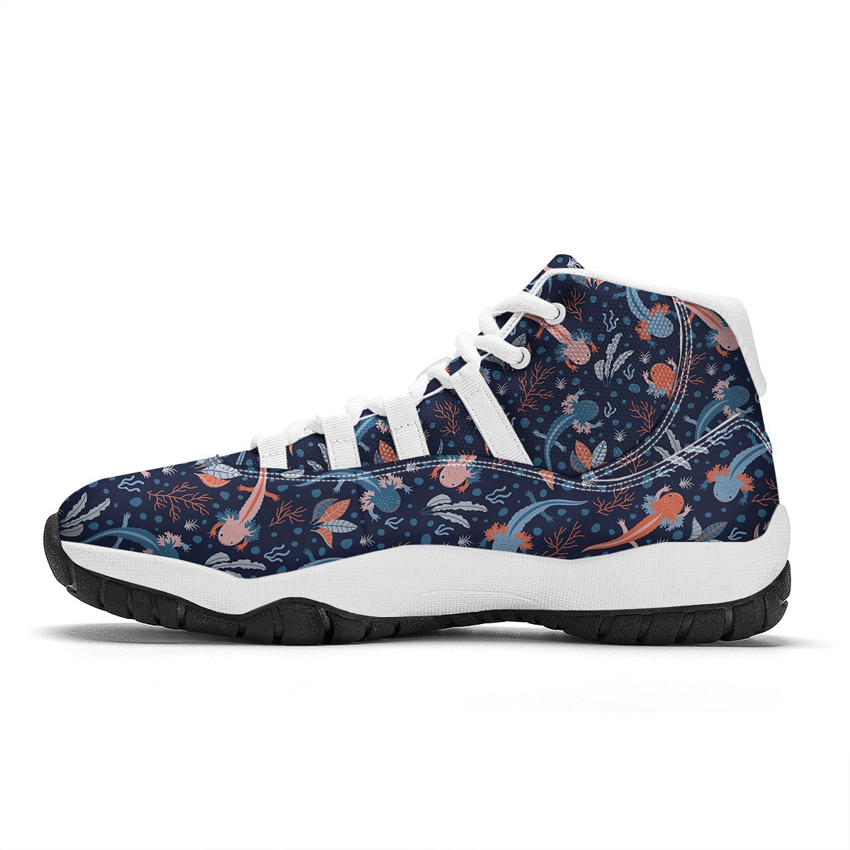 Axolotl Blue Pattern Print White Bball Shoes-grizzshop