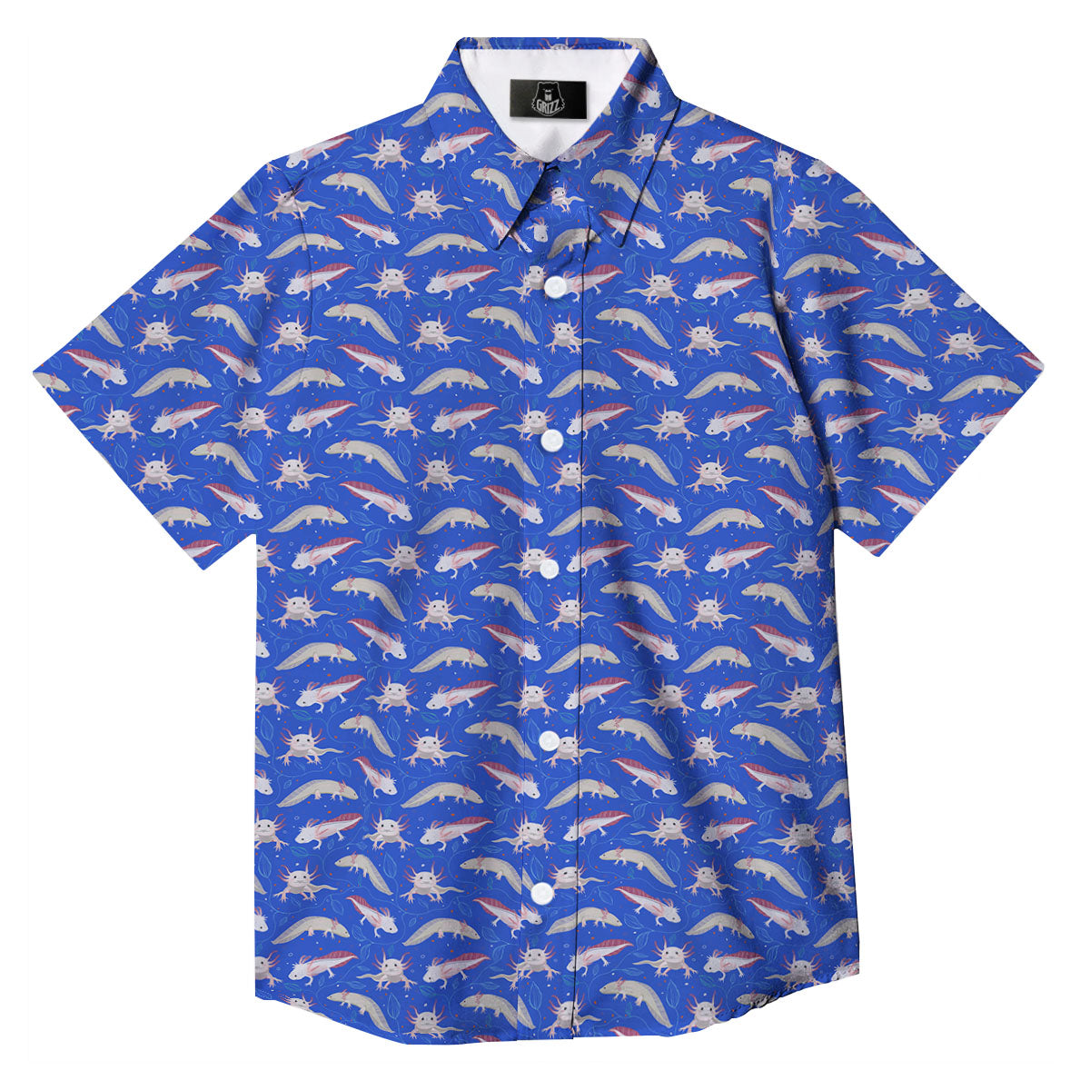 Axolotl Blue Print Pattern Button Up Shirt-grizzshop