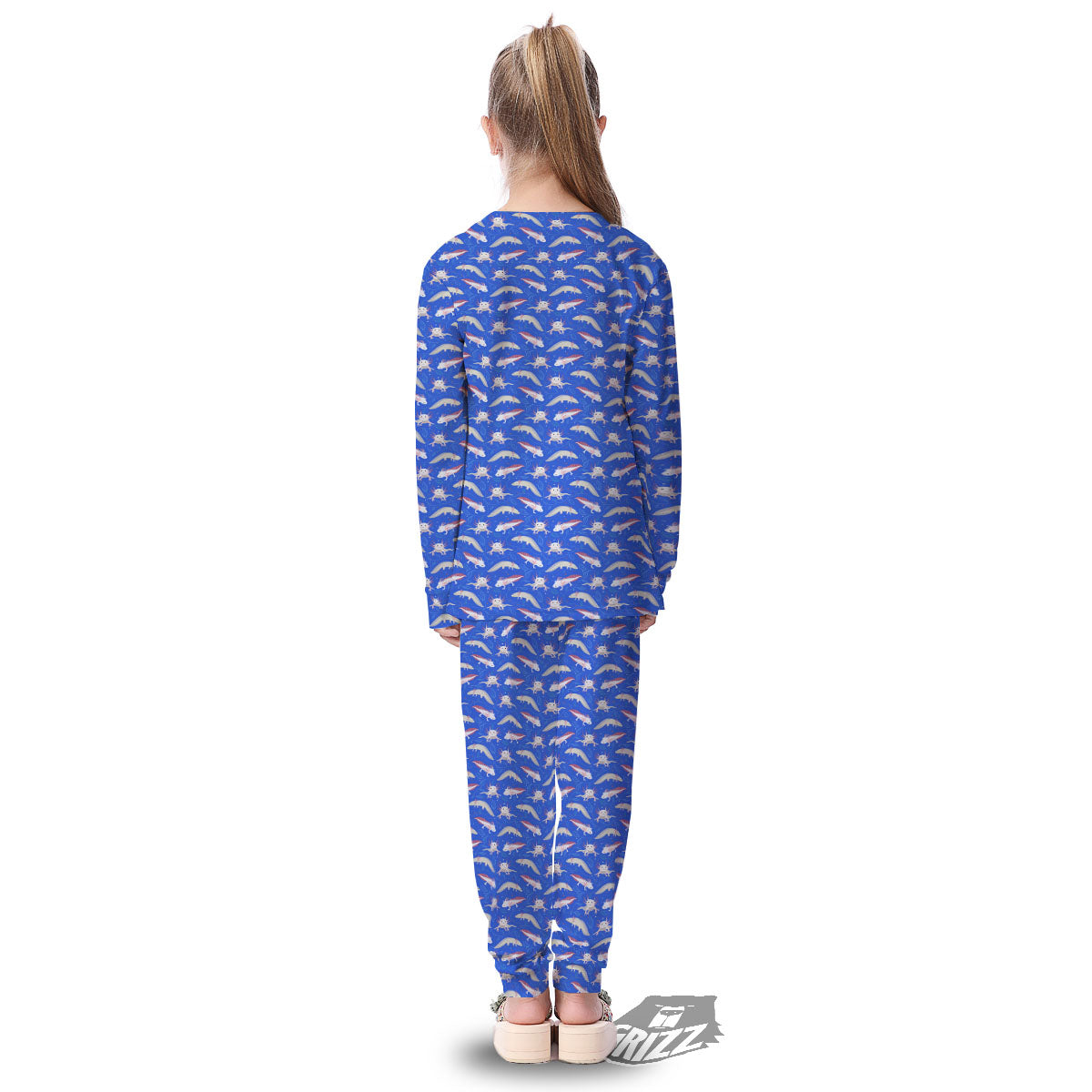 Axolotl Blue Print Pattern Kid's Pajamas-grizzshop