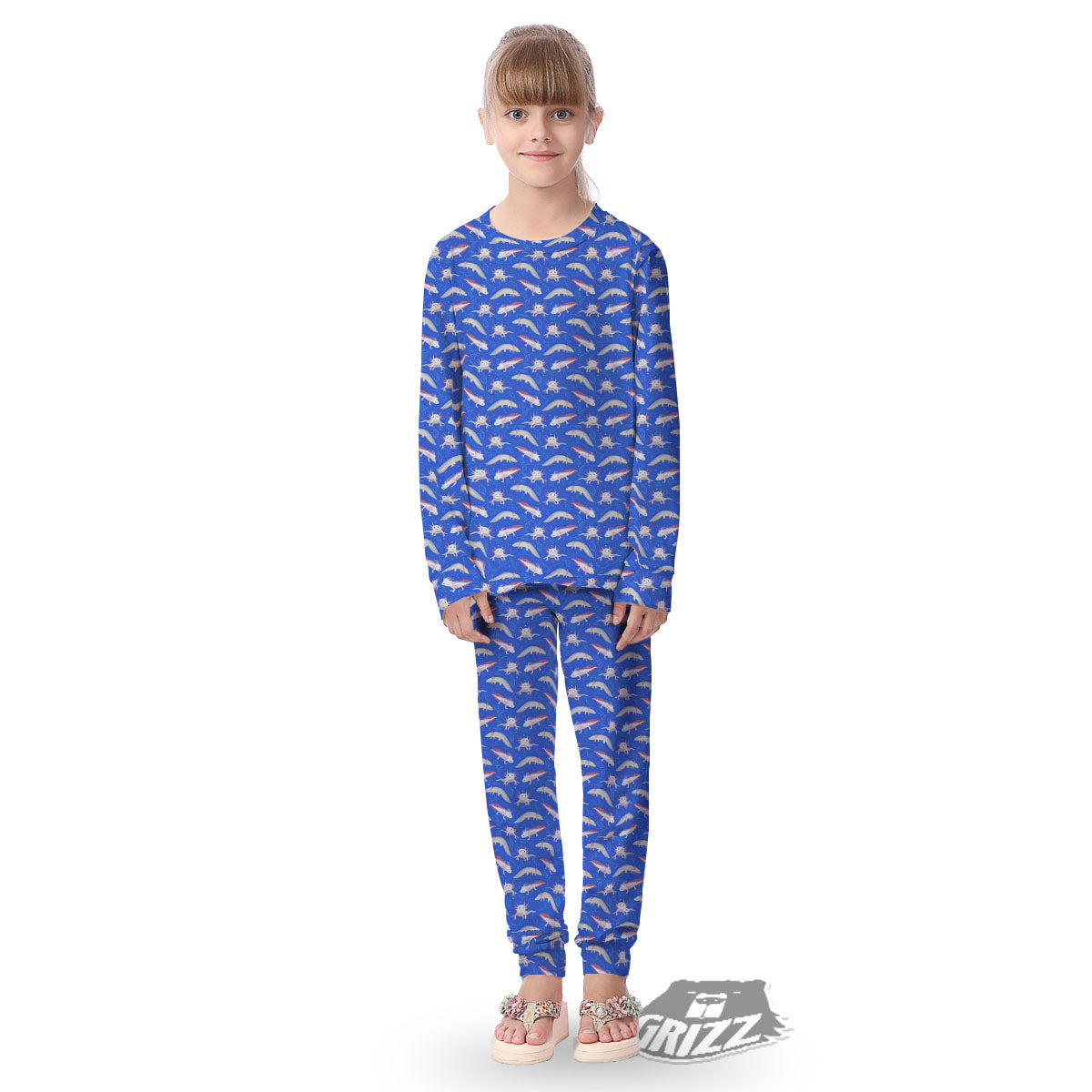 Axolotl Blue Print Pattern Kid's Pajamas-grizzshop
