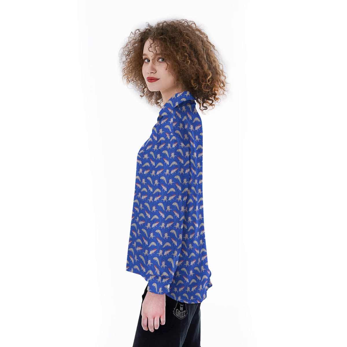 Axolotl Blue Print Pattern Women's Long Sleeve Shirts-grizzshop