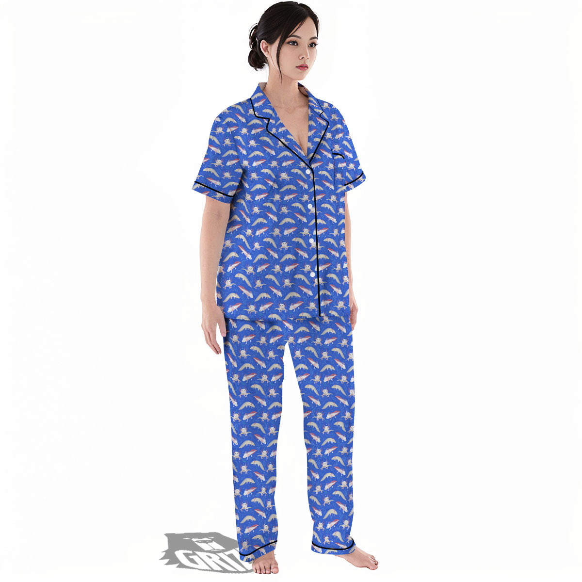 Axolotl Blue Print Pattern Women's Pajamas Set-grizzshop