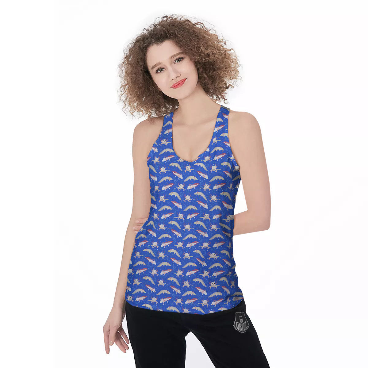 Axolotl Blue Print Pattern Women's Racerback Tank Top-grizzshop
