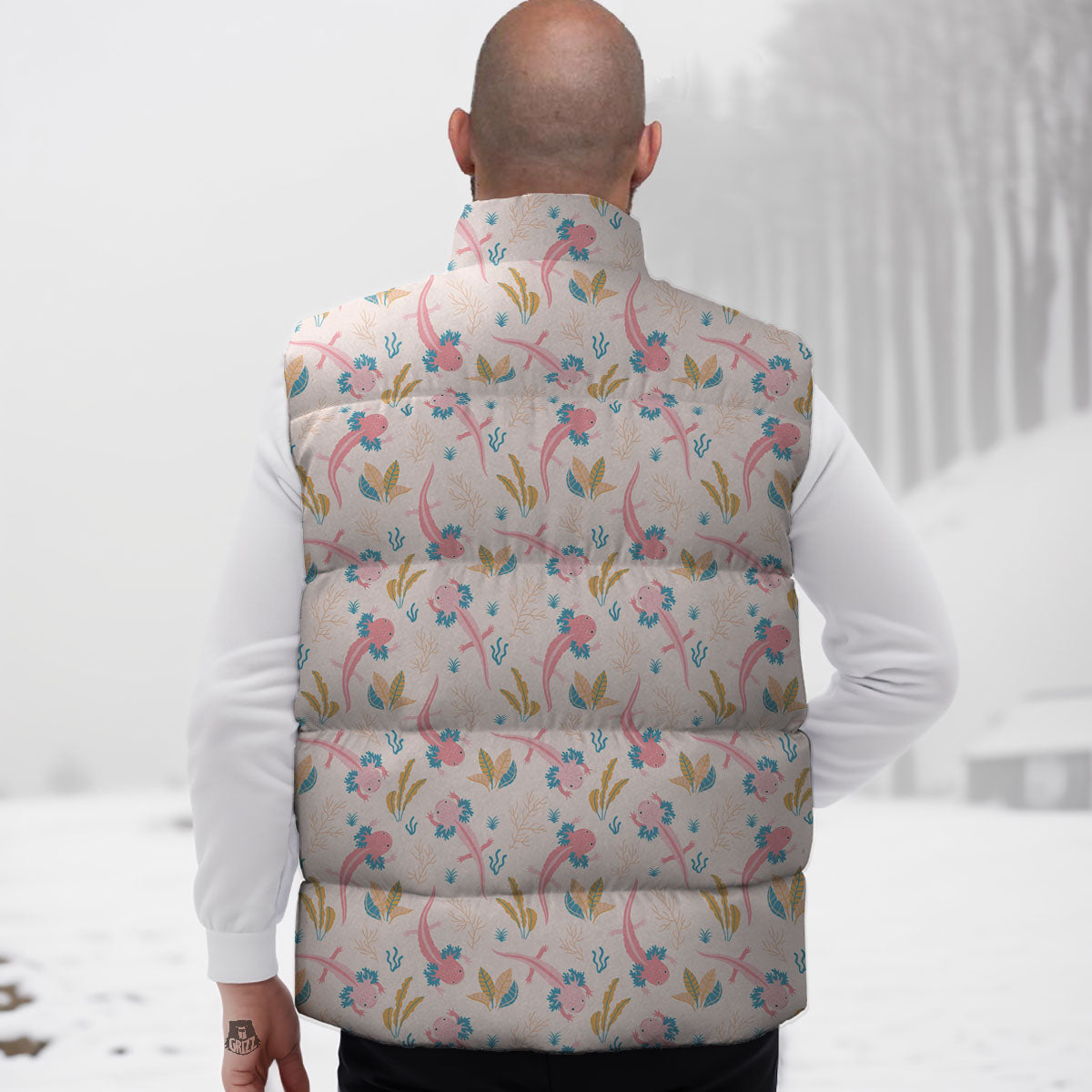 Axolotl Pastel Print Pattern Down Vest