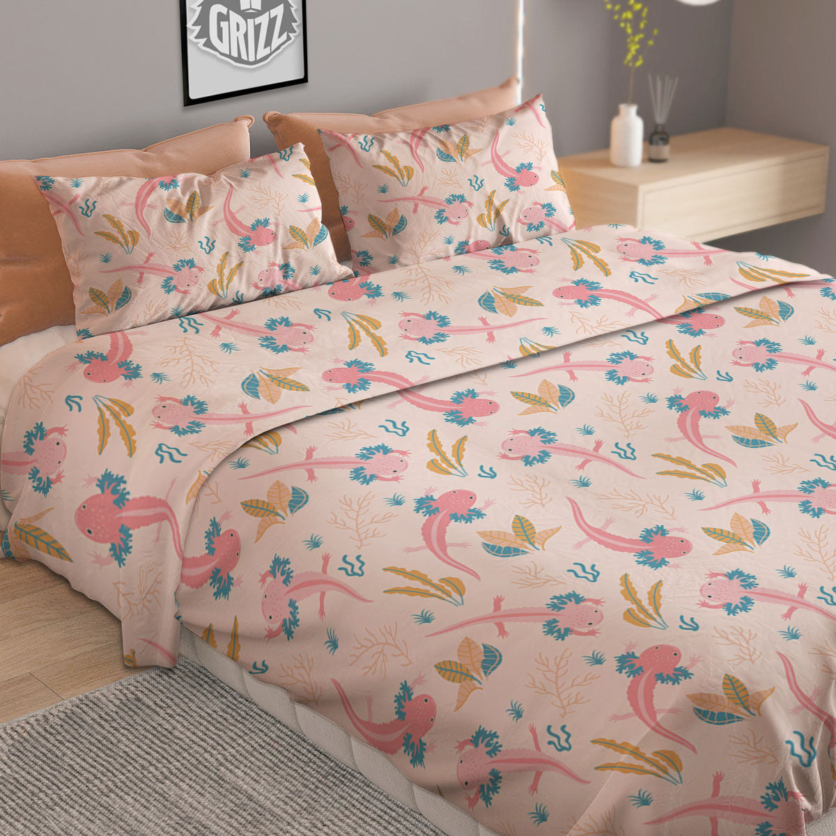 Axolotl Pastel Print Pattern Duvet Cover Bedding Set