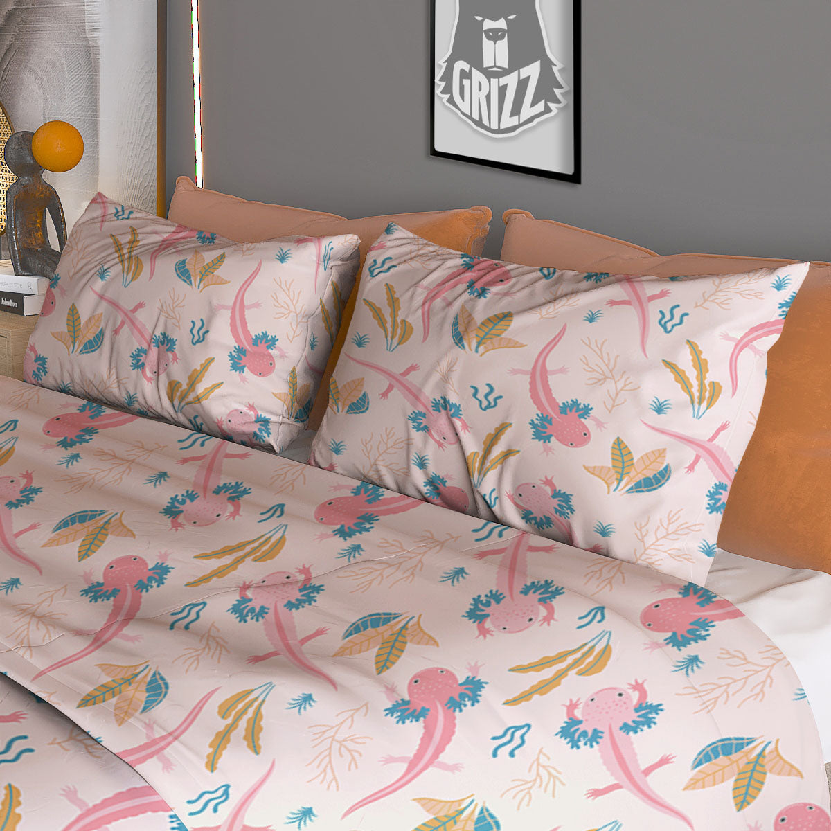 Axolotl Pastel Print Pattern Duvet Cover Bedding Set