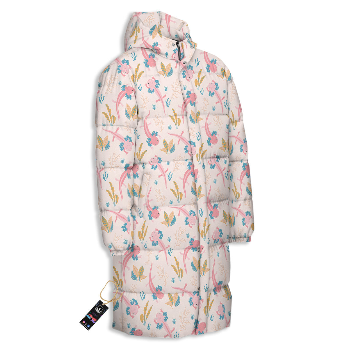 Axolotl Pastel Print Pattern Long Down Jacket-grizzshop