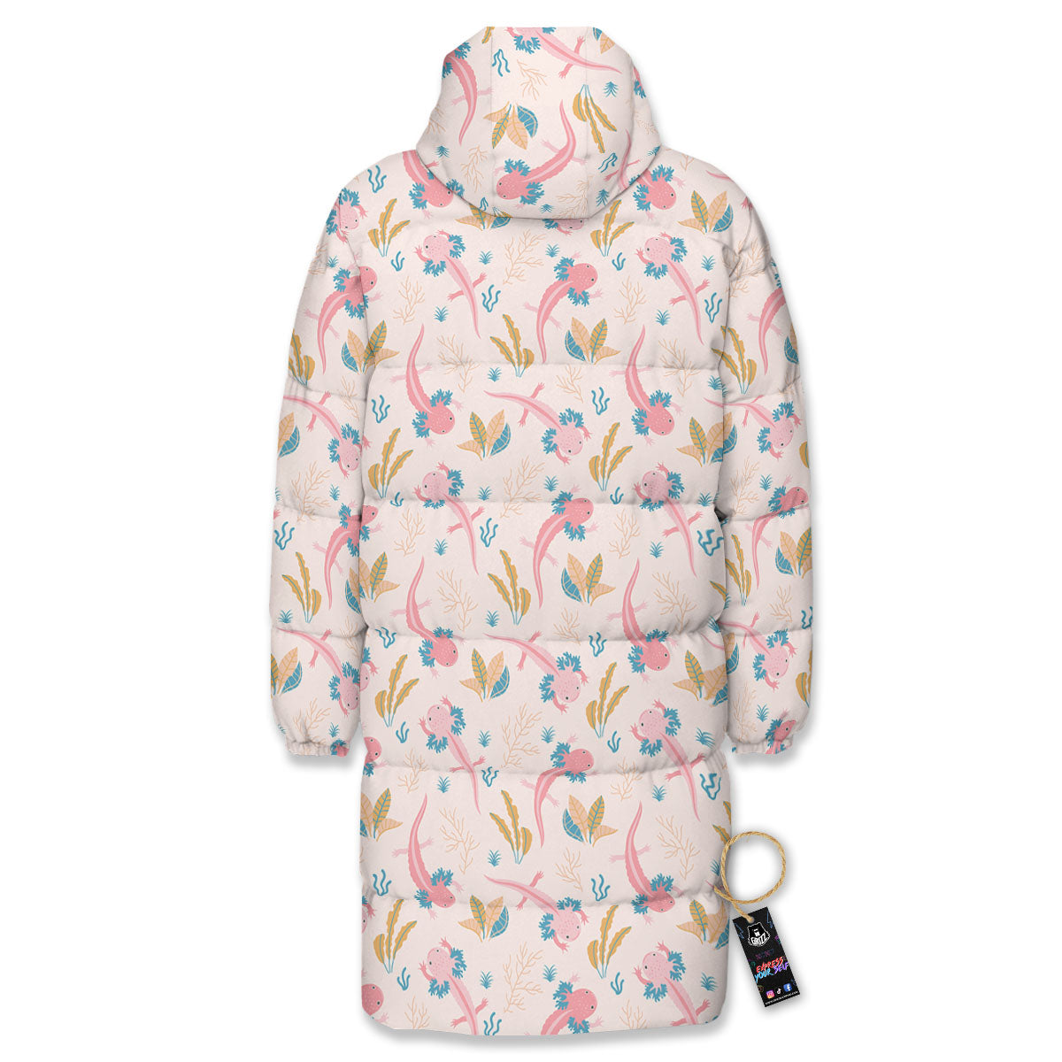 Axolotl Pastel Print Pattern Long Down Jacket-grizzshop
