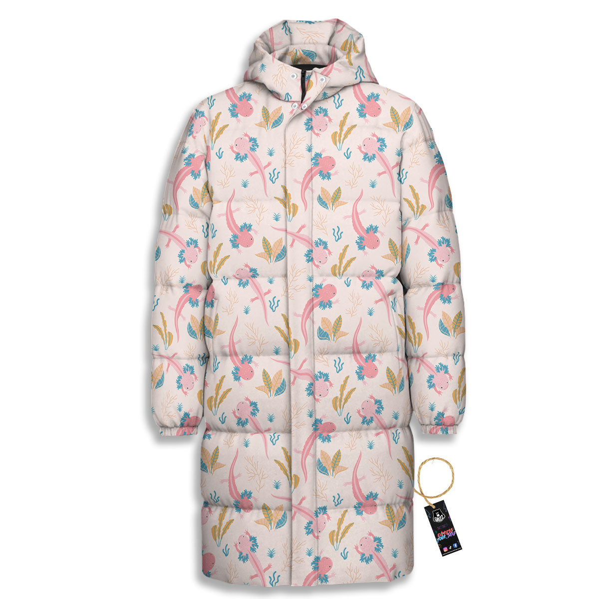 Axolotl Pastel Print Pattern Long Down Jacket-grizzshop