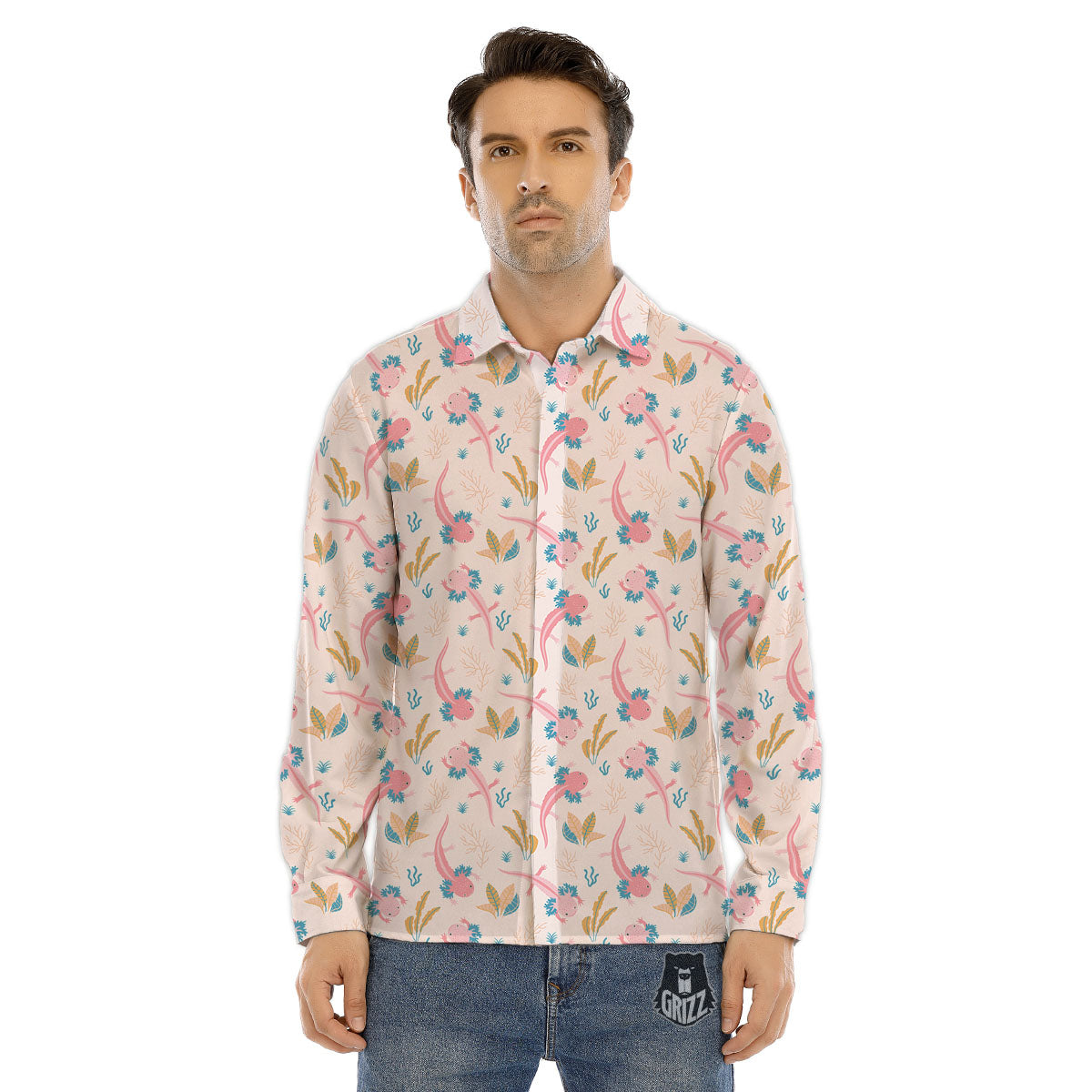 Axolotl Pastel Print Pattern Men's Dress Shirts-grizzshop