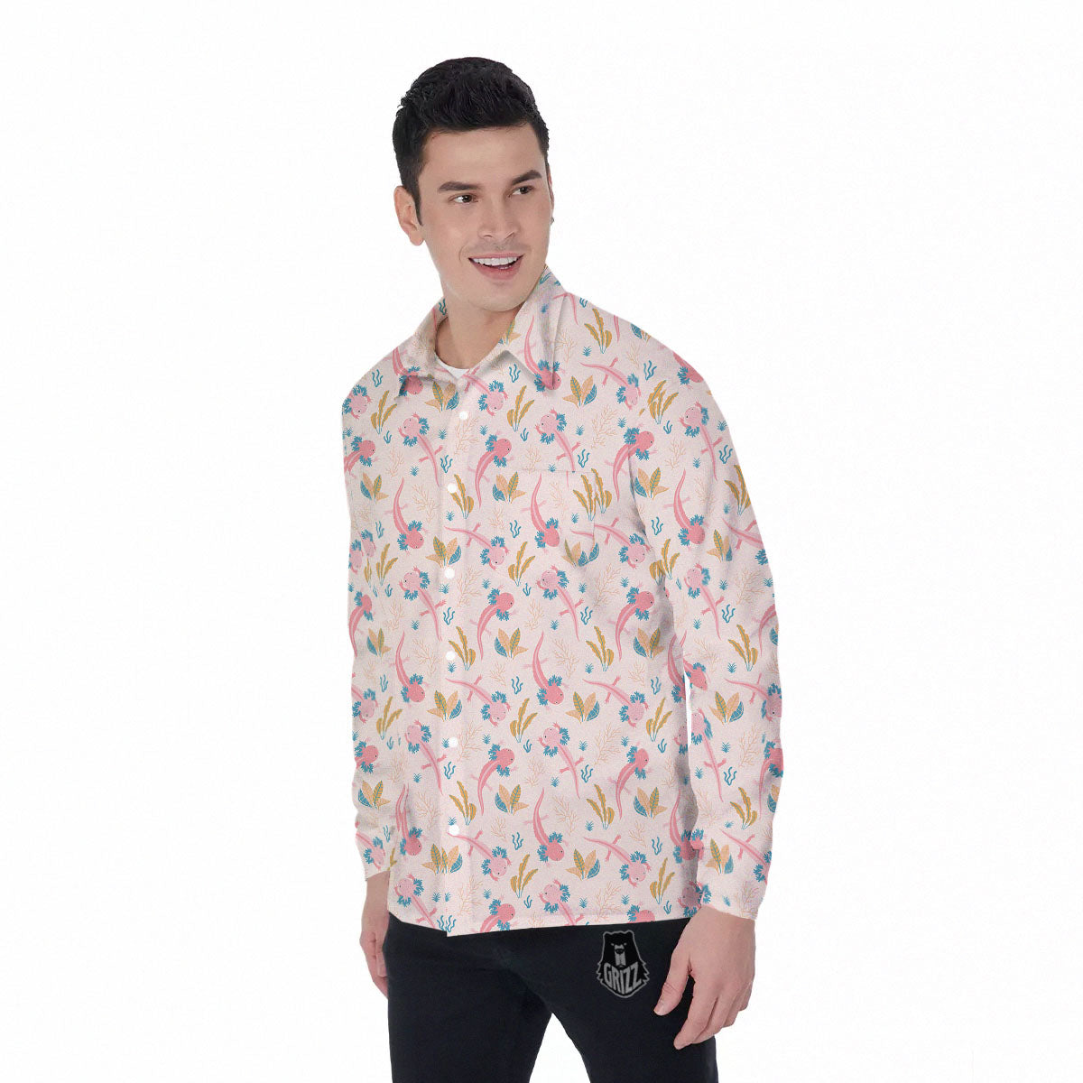 Axolotl Pastel Print Pattern Men's Long Sleeve Shirts-grizzshop