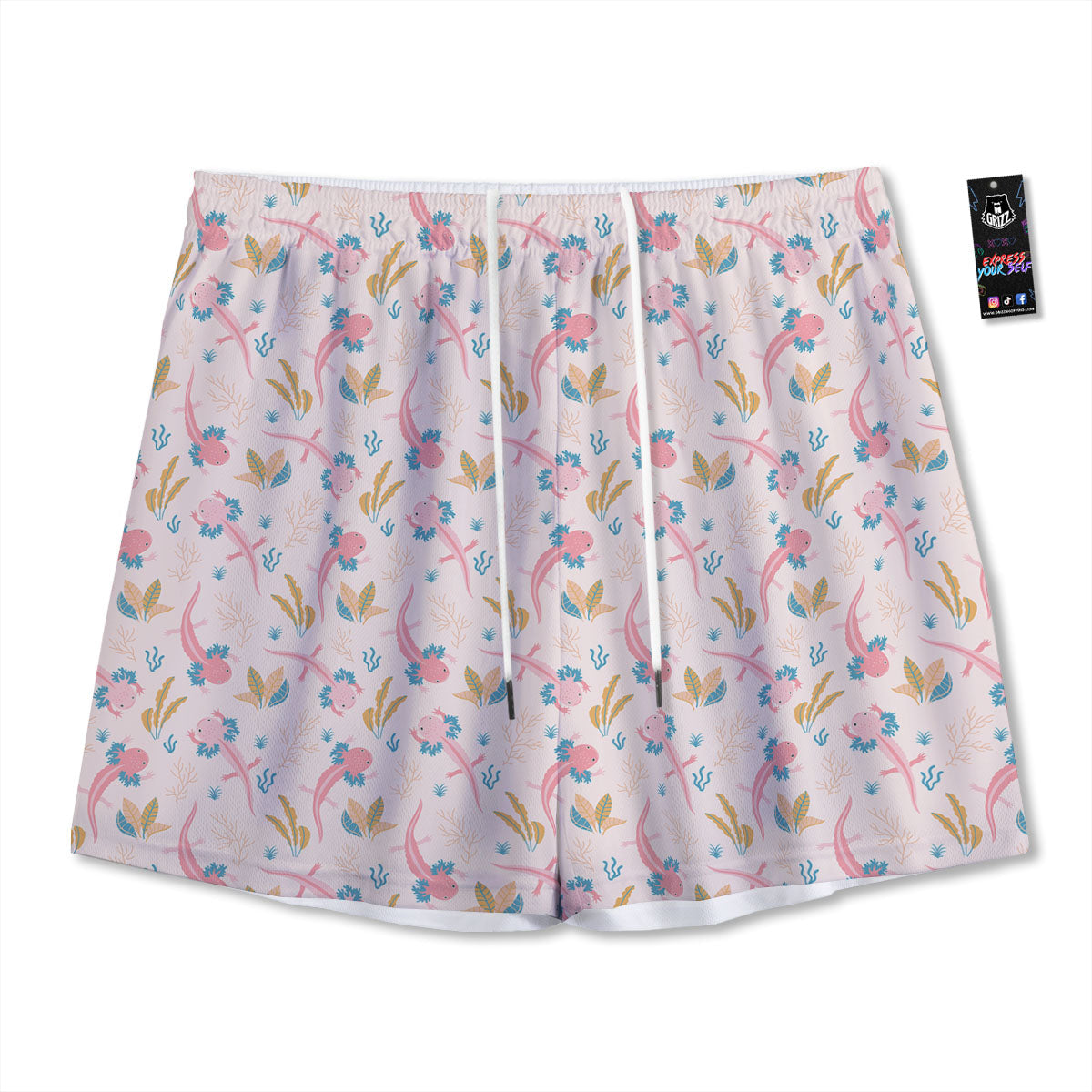 Axolotl Pastel Print Pattern Mesh Shorts