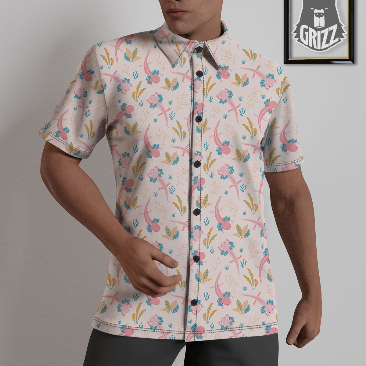 Axolotl Pastel Print Pattern Untucked Shirts-grizzshop