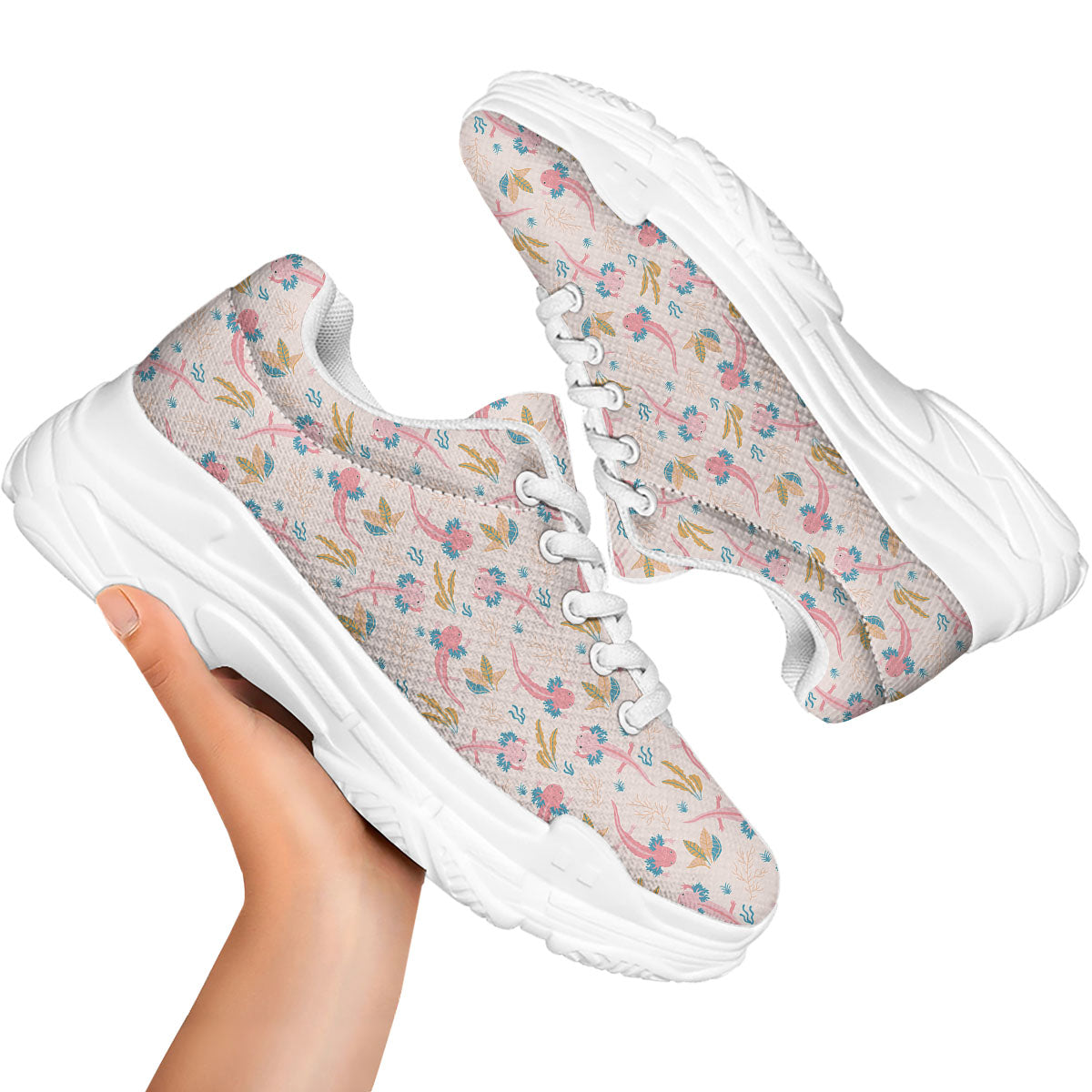 Axolotl Pastel Print Pattern White Chunky Shoes-grizzshop