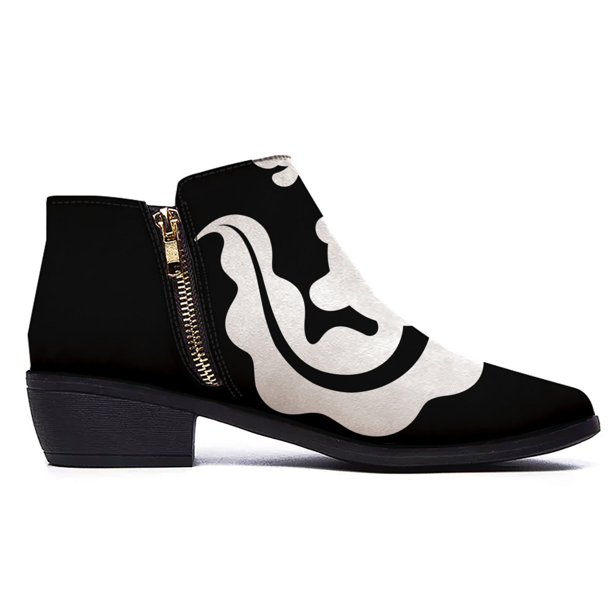 Axolotl White And Black Print Ankle Boots-grizzshop