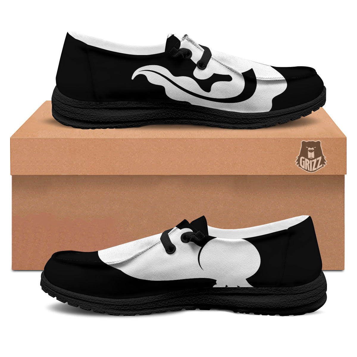 Axolotl White And Black Print Black Loafers-grizzshop