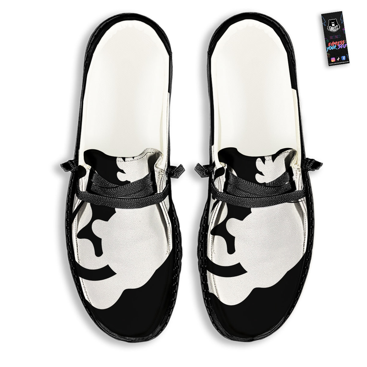 Axolotl White And Black Print Black Loafers-grizzshop