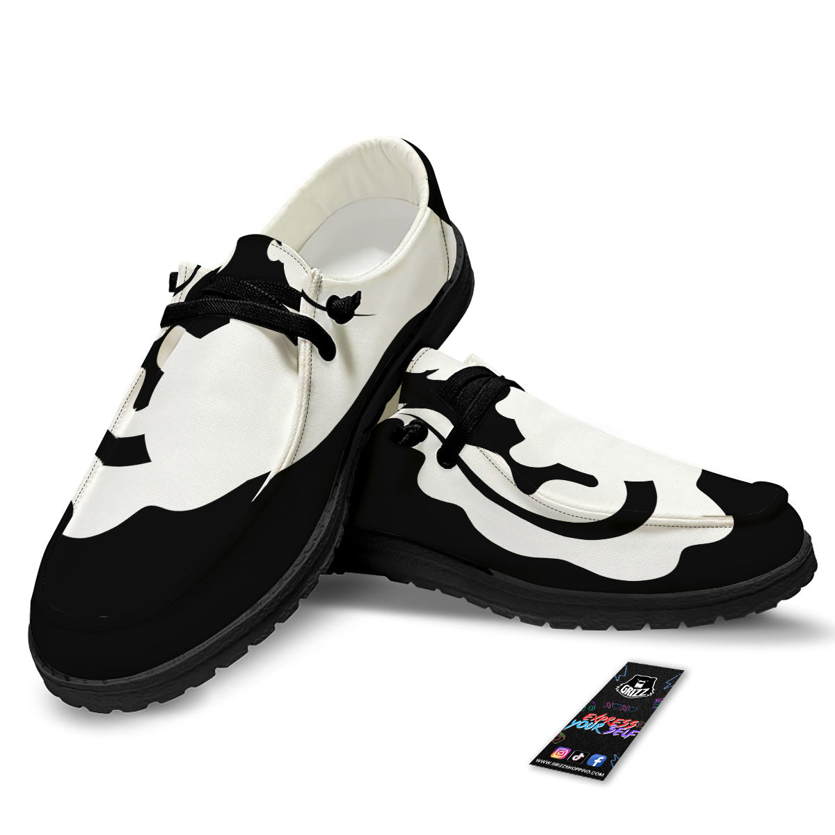 Axolotl White And Black Print Black Loafers-grizzshop