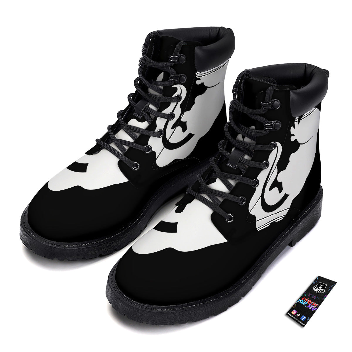 Axolotl White And Black Print Boots-grizzshop