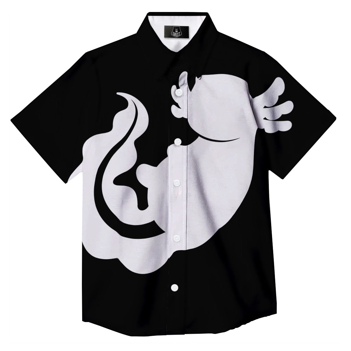 Axolotl White And Black Print Button Up Shirt-grizzshop